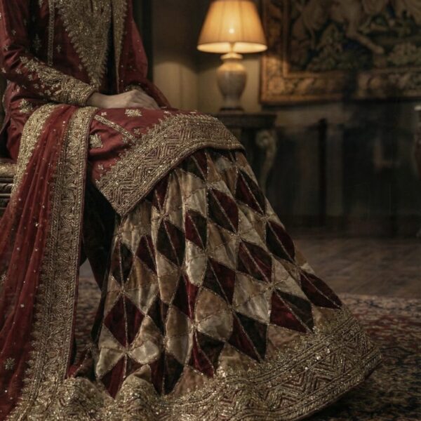 Mehrosh mehroon pure silk chatapati gharara ensemble